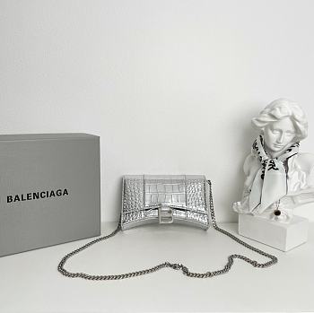 Balenciaga Hourglass Croc-Effect Leather Shoulder Bag Silver Size 19 × 12 × 5 cm