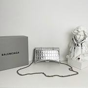 Balenciaga Hourglass Croc-Effect Leather Shoulder Bag Silver Size 19 × 12 × 5 cm - 4