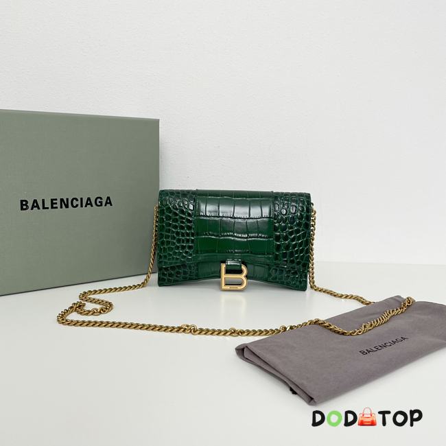 Balenciaga Hourglass Croc-Effect Leather Shoulder Bag Green Size 19 × 12 × 5 cm - 1