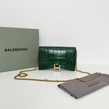 Balenciaga Hourglass Croc-Effect Leather Shoulder Bag Green Size 19 × 12 × 5 cm