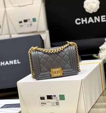 Chanel Boy Bag Mini Grey Caviar Size 15 x 10 x 6 cm