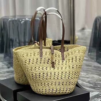 YSL Women Panier Medium Bag in Crochet Raffia Size 48 x 30 x 26 cm