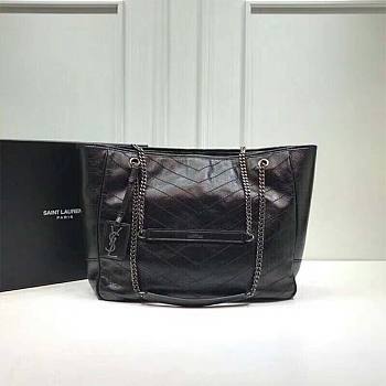 YSL Women Large Niki Shopping Bag Crinkled Quilted Black Size 34.5 x 28 x 11 cm