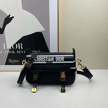 Dior Small Diorcaro Bag Black and White Smooth Calfskin Size 23 x 15 x 8 cm