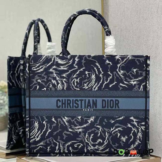 Dior Large Book Tote Blue Dior Roses Embroidery Size 42 x 35 x 18.5 cm - 1