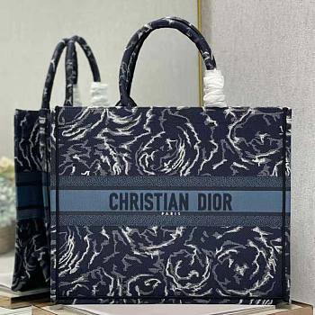 Dior Large Book Tote Blue Dior Roses Embroidery Size 42 x 35 x 18.5 cm