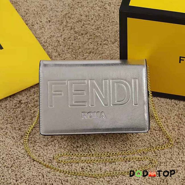 Fendi Wallet On Chain Silver Laminated Leather Size 20.5 cm - 1