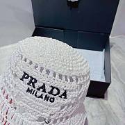 Prada Women Raffia Bucket Hat-Black/White/Beige - 6