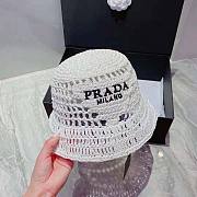Prada Women Raffia Bucket Hat-Black/White/Beige - 5