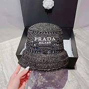 Prada Women Raffia Bucket Hat-Black/White/Beige - 3