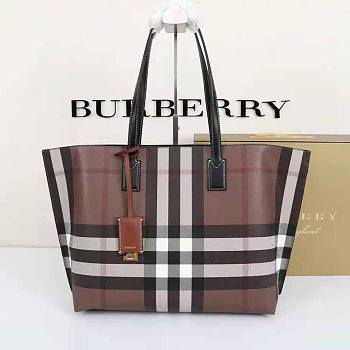 Burberry Women Medium Check and Leather Tote-Brown Size 34 x 14 x 28 cm