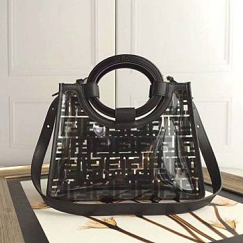 Fendi Women Runaway Shopper PU Bag-Black Size 41 cm