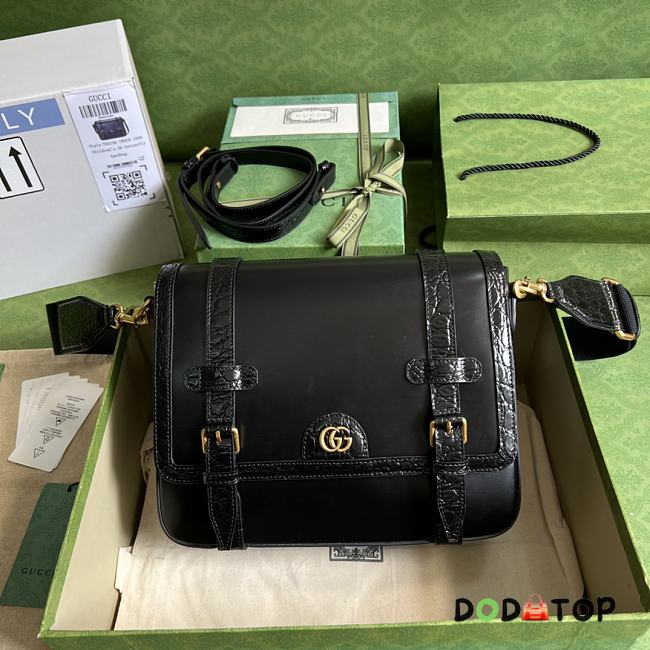 Gucci Medium Crocodile Trim Messenger Bag Black ‎702136 Size 28 x 24 x 8.4 cm - 1