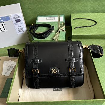 Gucci Medium Crocodile Trim Messenger Bag Black ‎702136 Size 28 x 24 x 8.4 cm
