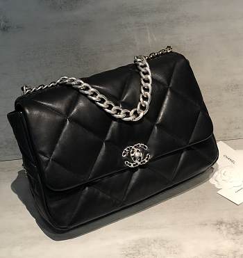 Chanel 19 Silver Buckle Flap Bag Black Size 36 cm
