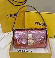 Fendi Medium Baguette Rose Red Satin Bag Size 27 x 13.5 x 6 cm - 1