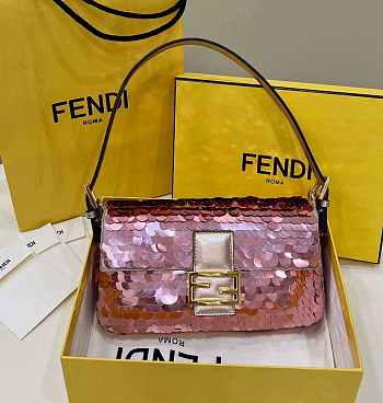 Fendi Medium Baguette Rose Red Satin Bag Size 27 x 13.5 x 6 cm