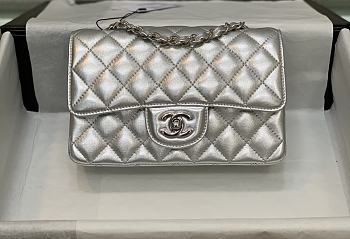 Chanel Silver Flap Bag Lambskin Size 20 cm