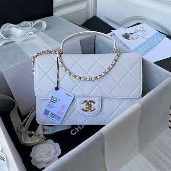 Chanel CC Flap Bag With top Handle Calfskin White Size 25 x 15 x 8 cm