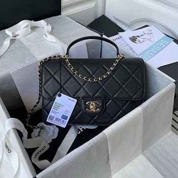 Chanel CC Flap Bag With top Handle Calfskin Black Size 25 x 15 x 8 cm