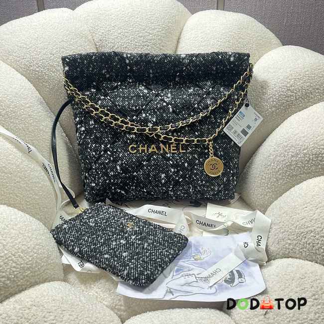  Chanel 22 Handbag Gold-Tone Metal Canvas AS3260 Gray and White Size 34.5 × 37 × 8 cm - 1