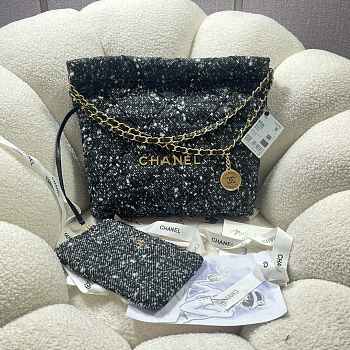  Chanel 22 Handbag Gold-Tone Metal Canvas AS3260 Gray and White Size 34.5 × 37 × 8 cm