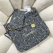  Chanel 22 Handbag Gold-Tone Metal Canvas AS3260 Gray and White Size 34.5 × 37 × 8 cm - 3