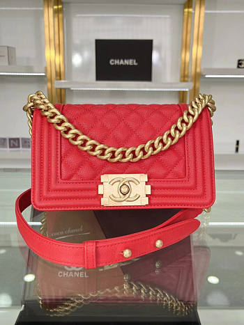 Chanel Boy Bag In Red Gold Hardware Size 20 cm
