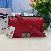 Chanel Boy Bag In Red Silver Hardware Size 25 cm - 1