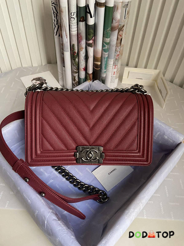 Chanel Boy Bag In Dark Red Silver Hardware Size 25 cm - 1