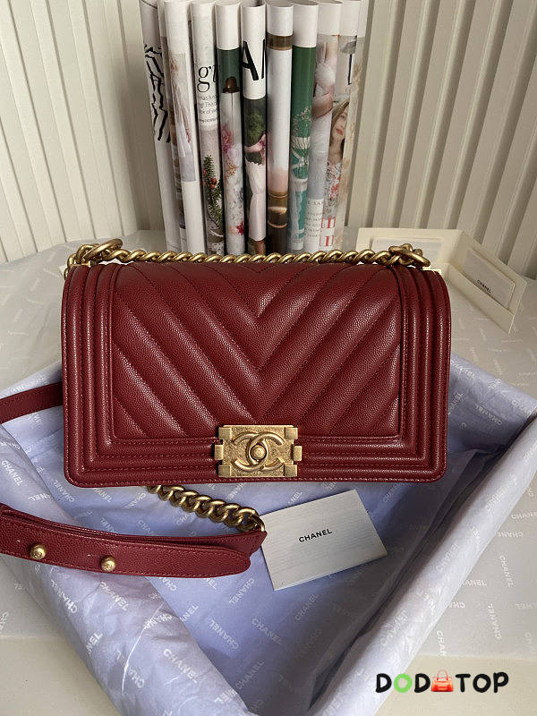 Chanel Boy Bag Cheveron In Dark Red Gold Hardware Size 25 cm - 1
