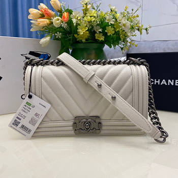 Chanel Boy Bag Cheveron In White Silver Hardware Size 25 cm