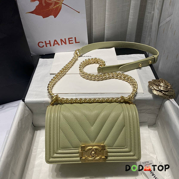 Chanel Boy Bag Caviar Green Gold Hardware Size 20 cm - 1