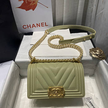 Chanel Boy Bag Caviar Green Gold Hardware Size 20 cm