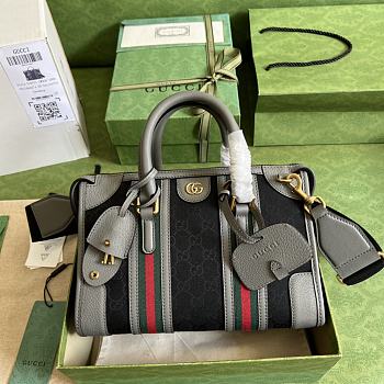 Gucci Small Canvas Top Handle Bag In Gray/Black Leather Size 27 x 18 x 14 cm