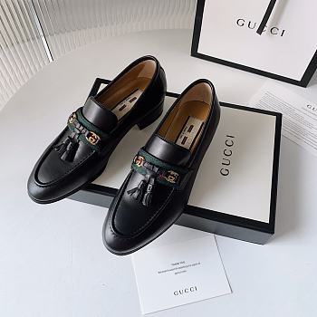 Gucci New Ribbon Tassel Double G Loafers Black 