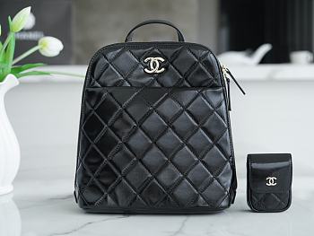 Chanel New Shiny Cowhide Backpack Black Size 21 x 24 x 9 cm