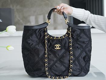 Chanel Nylon Chain Shopping Bag Black Size 43 x 44 x 11 cm