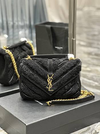 YSL Lambswool With Suede Black Bag Size 24 x 17 x 6 cm