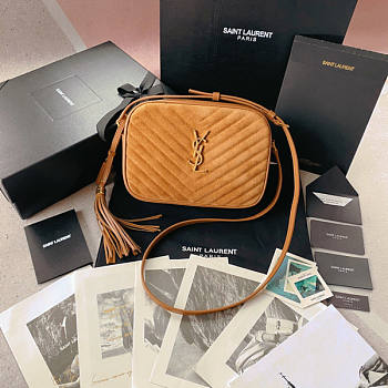 YSL Lou Camera Bag Velvet Beige Size 23 x 16 x 6 cm
