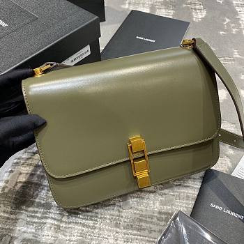 YSL Loulou Carre Satchel In Smooth Leather Green Size 23 x 17.5 x 6.5 cm