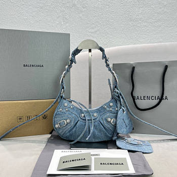 Balenciaga Women's Le Cagole Xs Shoulder Bag Denim Size 26 x 16 x 7 cm