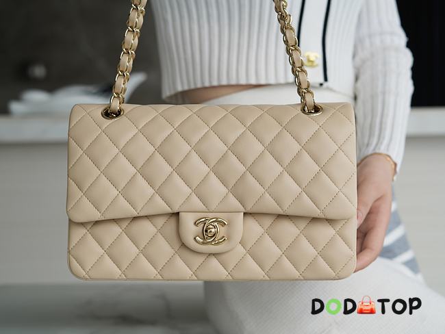 Chanel Lambskin Flap Bag Beige Gold Hardware Size 25 cm - 1