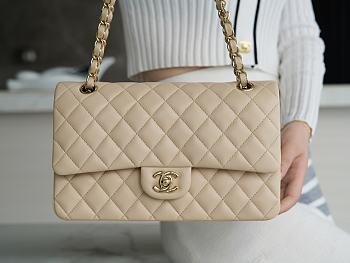 Chanel Lambskin Flap Bag Beige Gold Hardware Size 25 cm