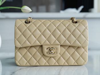 Chanel Lambskin Flap Bag Beige Gold Hardware Size 23 cm