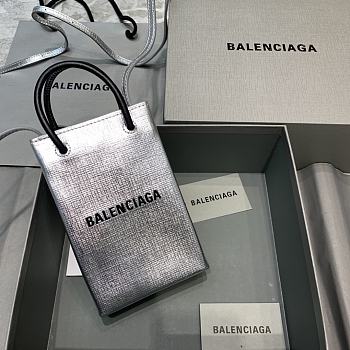 Balanciaga Trendy Mini Mobile Phone Bag Silver Size 12 x 4.5 x 18 cm