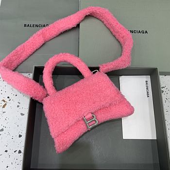 Balenciaga S Hourglass Furry Tote Bag Pink Size 23 x 10 x 14 cm