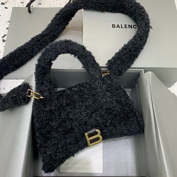 Balenciaga S Hourglass Furry Tote Bag Black Size 23 x 10 x 14 cm
