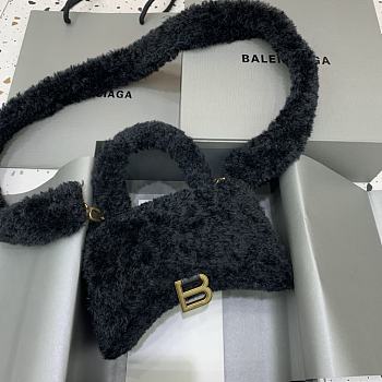 Balenciaga S Hourglass Furry Tote Bag Black Size 19 x 8 x 11 cm