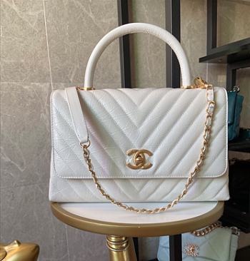 Chanel Coco Cheveron Calfskin White Gold Hardware Size 18×29×12 cm